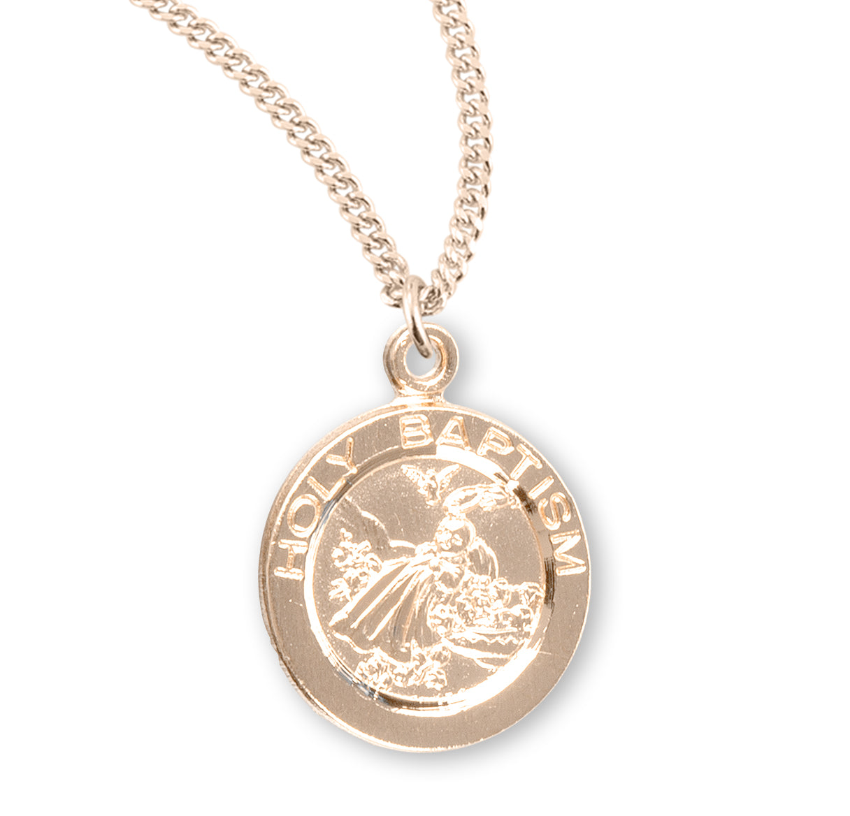 Holy Baptism Round Gold Over Sterling Silver Medal Pendant Necklace