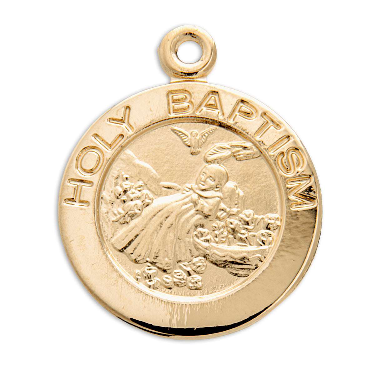 Holy Baptism Round Gold Over Sterling Silver Medal Pendant Necklace