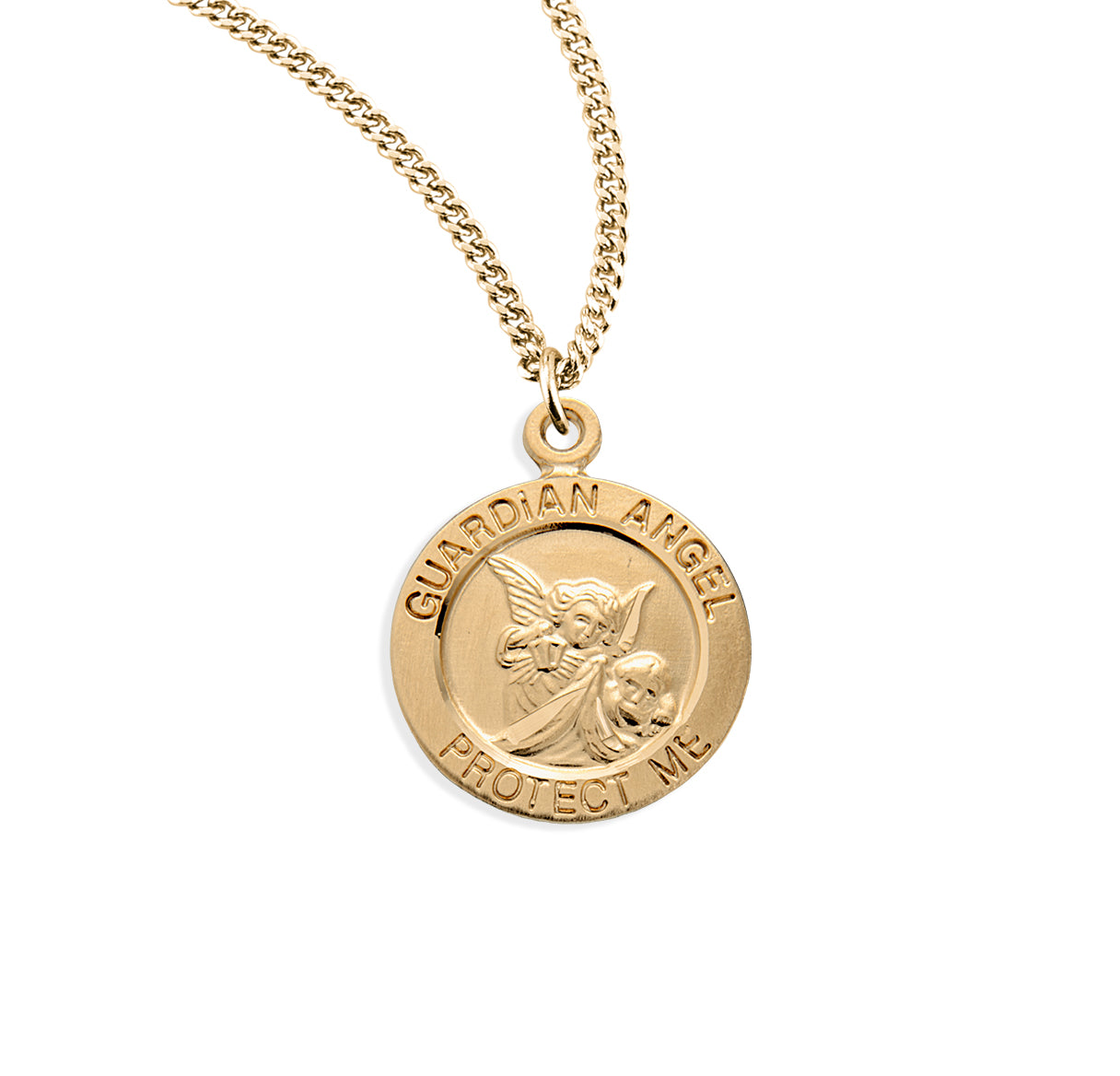 Guardian Angel Round Gold Over Sterling Silver Pendant