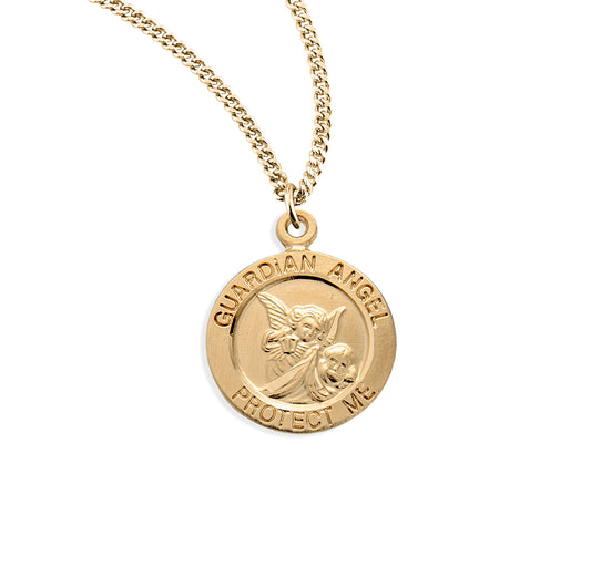 Guardian Angel Round Gold Over Sterling Silver Pendant