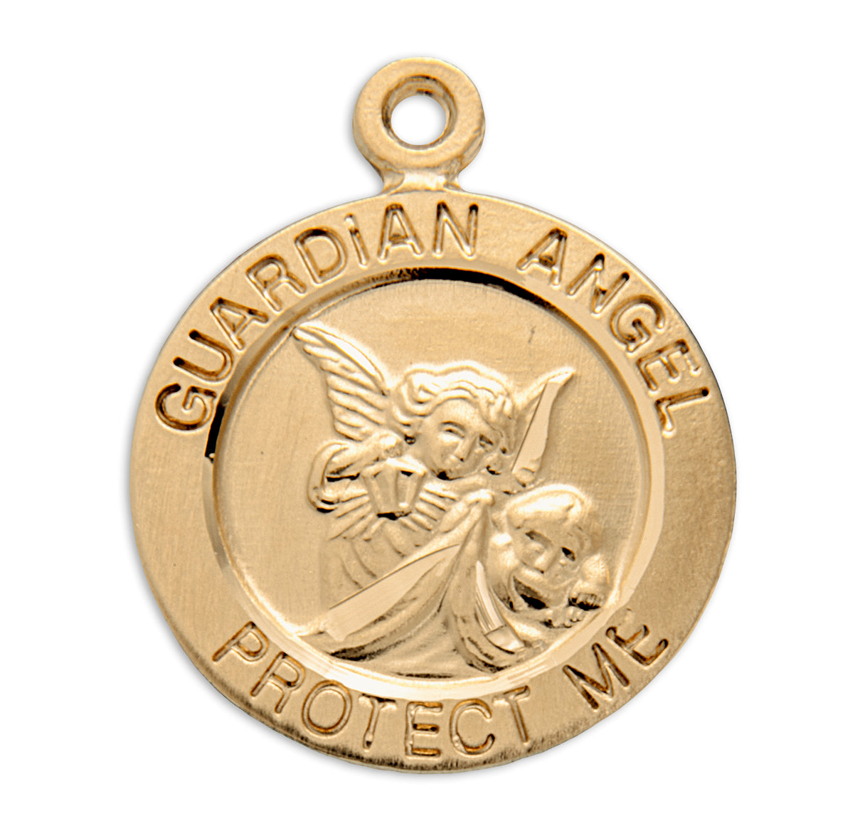 Guardian Angel Round Gold Over Sterling Silver Pendant