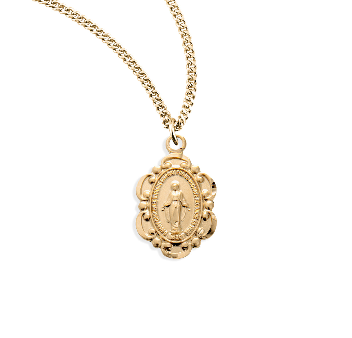 Gold Oval Miraculous Medal Pendant Necklace, Made in USA