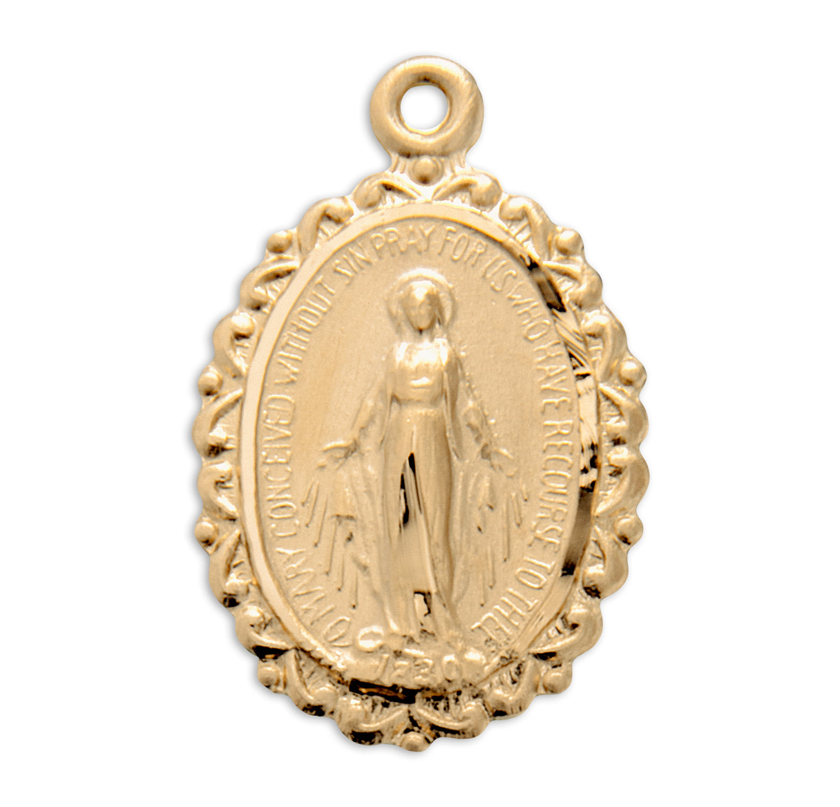 Gold Oval Miraculous Medal Pendant Necklace, Made in USA