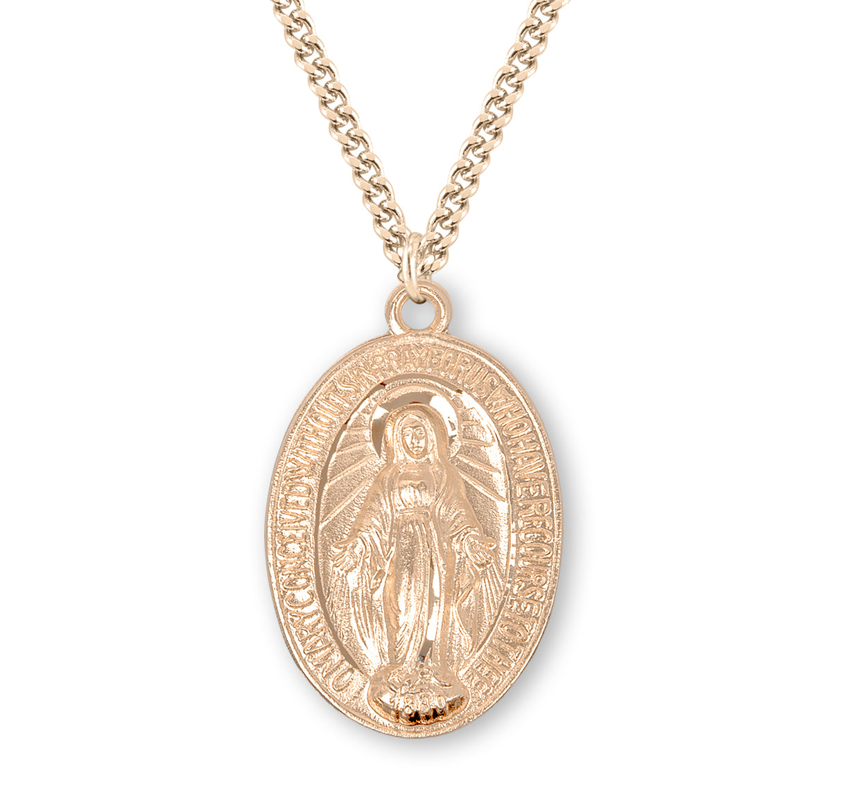 Gold Miraculous Medal Pendant Necklace, Made in USA