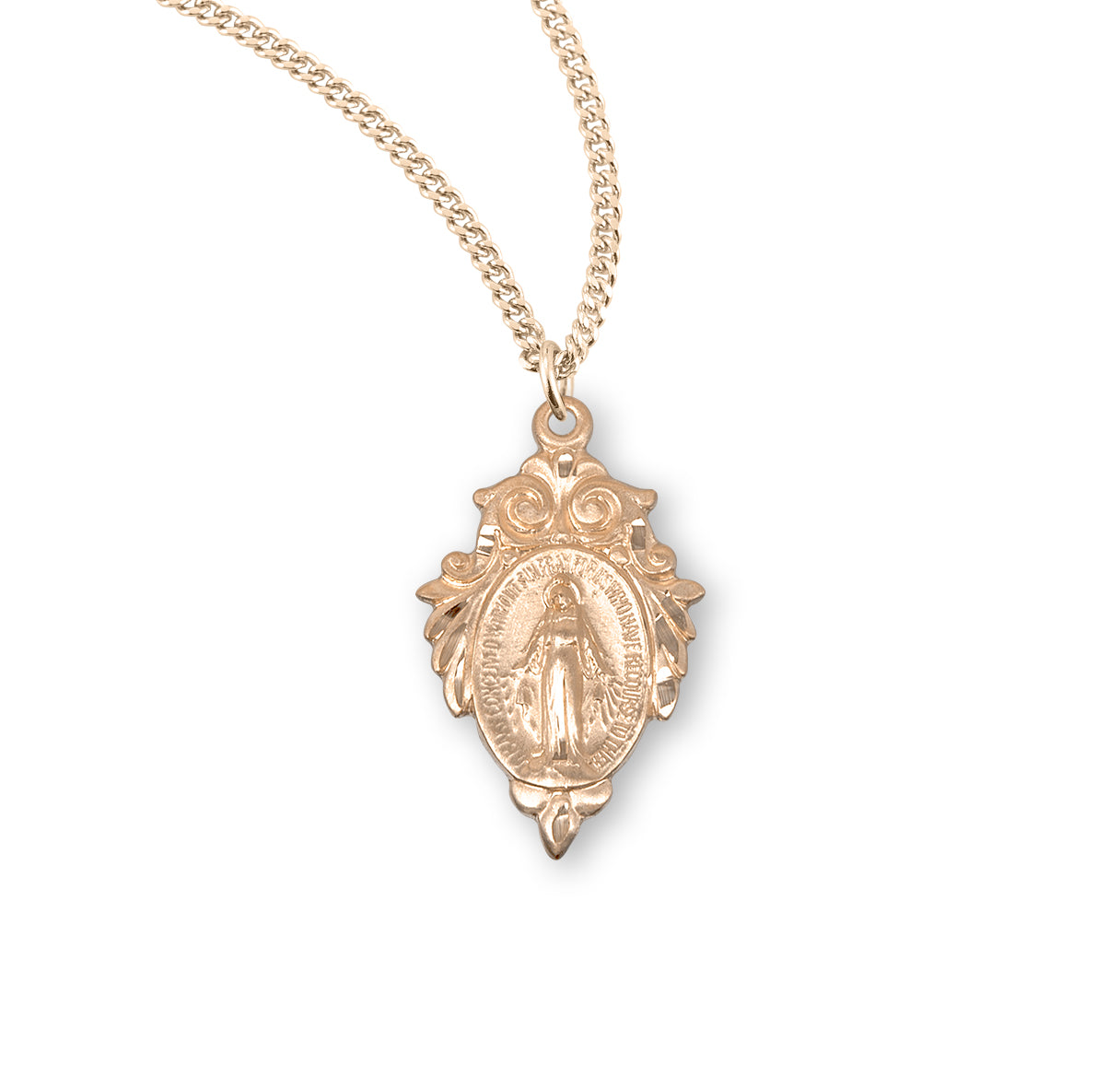 Gold Miraculous Medal Pendant Necklace, Made in USA