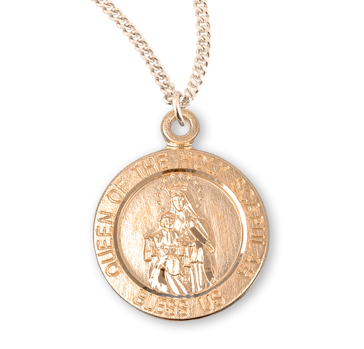 Holy Scapular Round Double Sided Gold Over Sterling Silver Medal Pendant Necklace