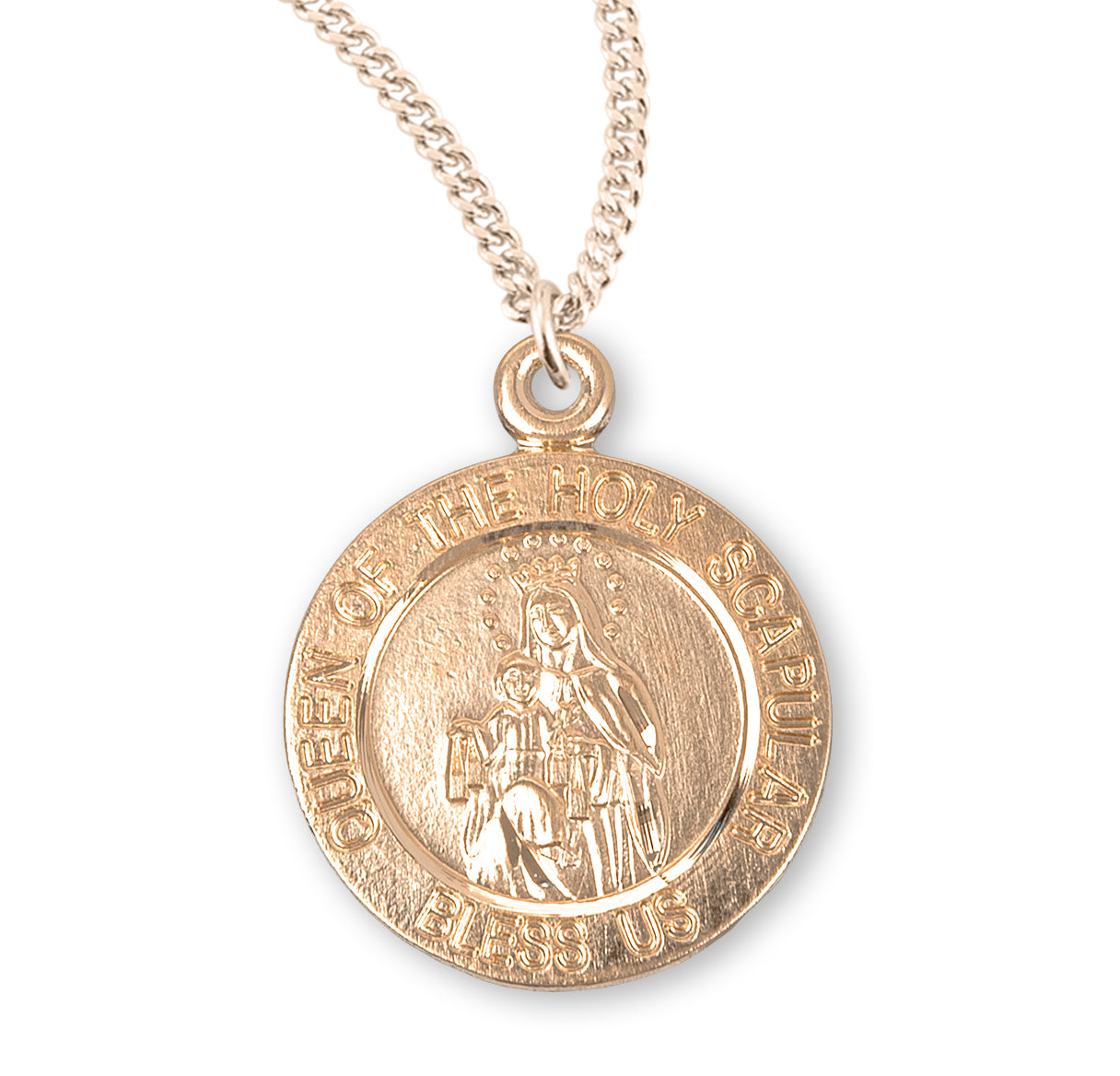 Holy Scapular Round Double Sided Gold Over Sterling Silver Medal Pendant Necklace