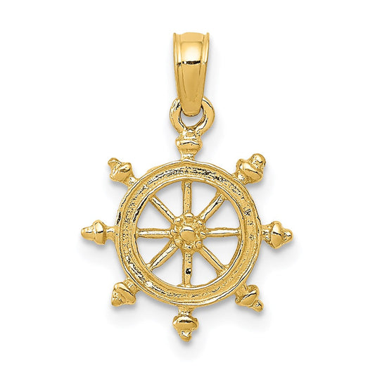 Extel Medium 14k Gold Ship Wheel Pendant, Made in USA