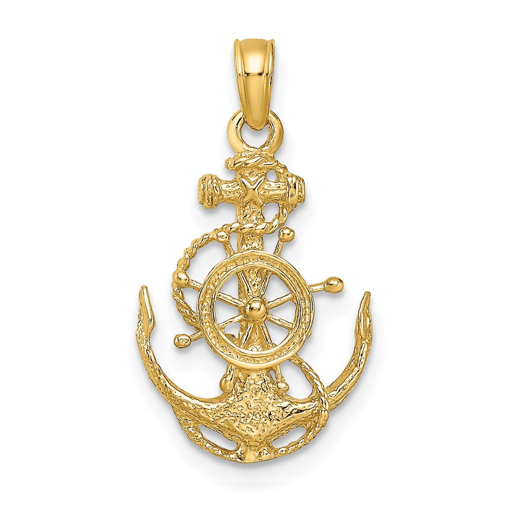 Extel Medium 14k Gold Small Anchor with Wheel Pendant