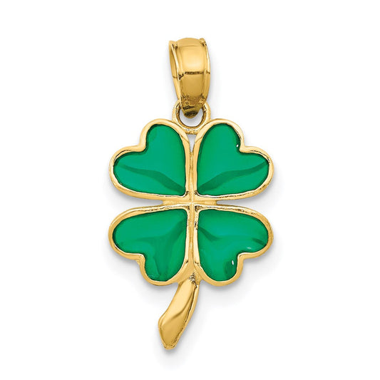 Extel Medium 14k Gold 4-Leaf Clover Enameled Pendant