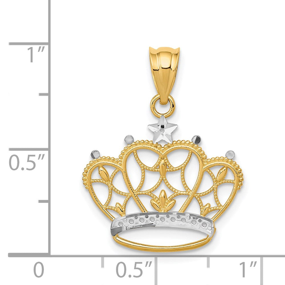 Extel Medium 14k & Rhodium Crown Pendant, Made in USA