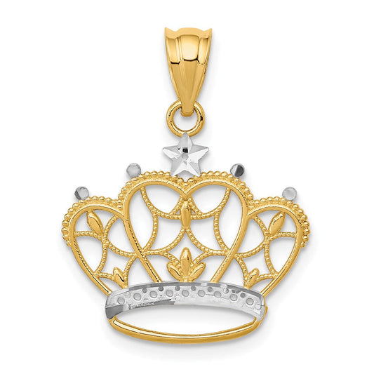 Extel Medium 14k & Rhodium Crown Pendant, Made in USA