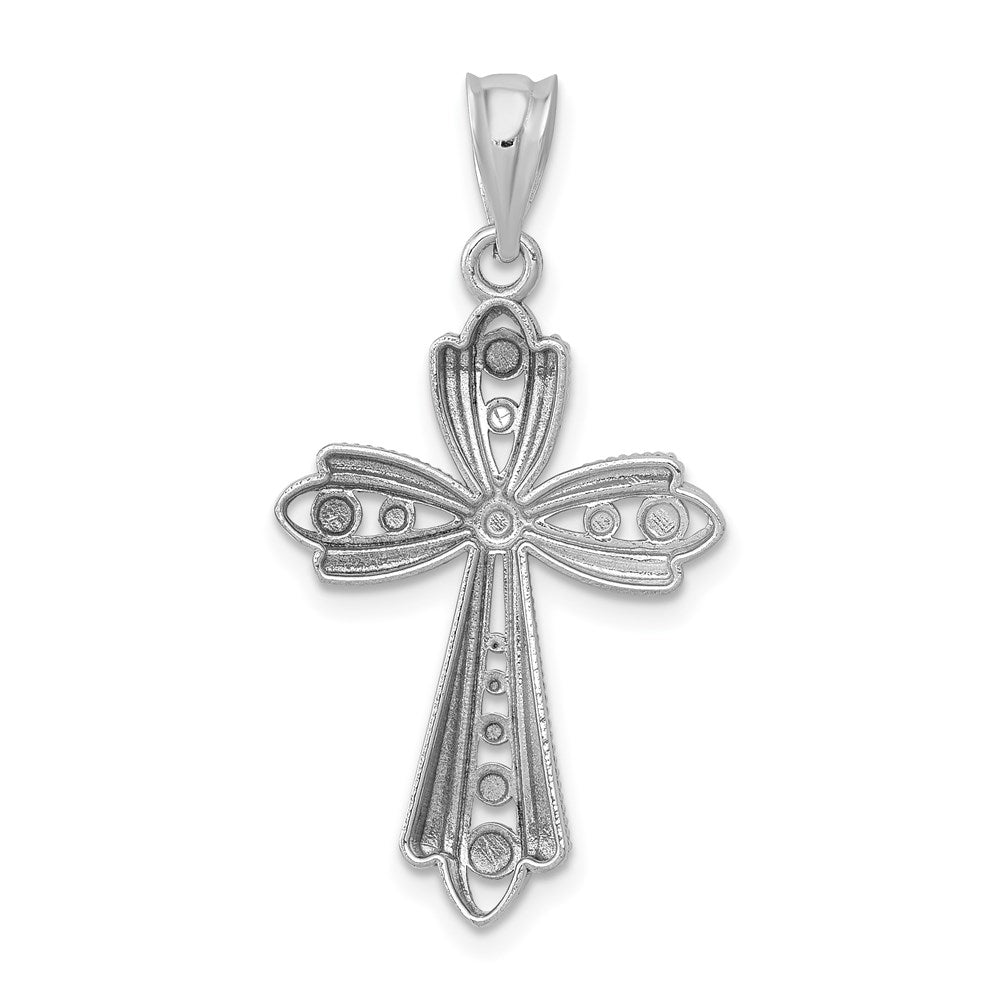 Extel Large 14k White Gold Polished Diamond Cut Fancy Cross Pendant Charm, Made in USA