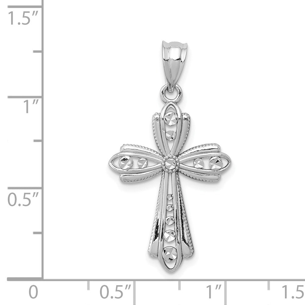 Extel Large 14k White Gold Polished Diamond Cut Fancy Cross Pendant Charm, Made in USA