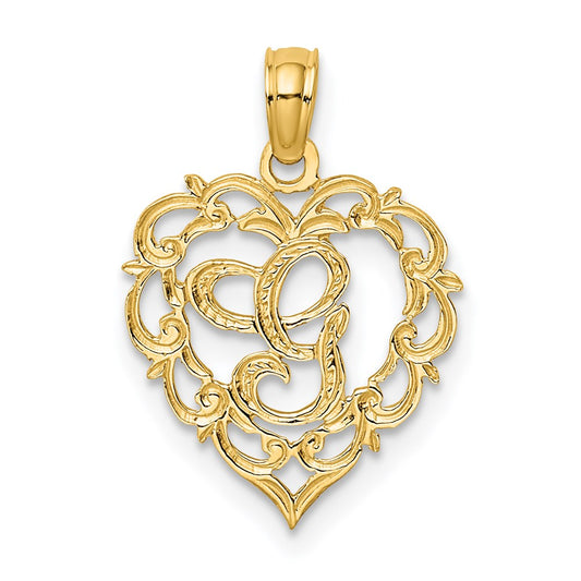 Extel Medium 14k Gold G Script Initial In Heart Charm