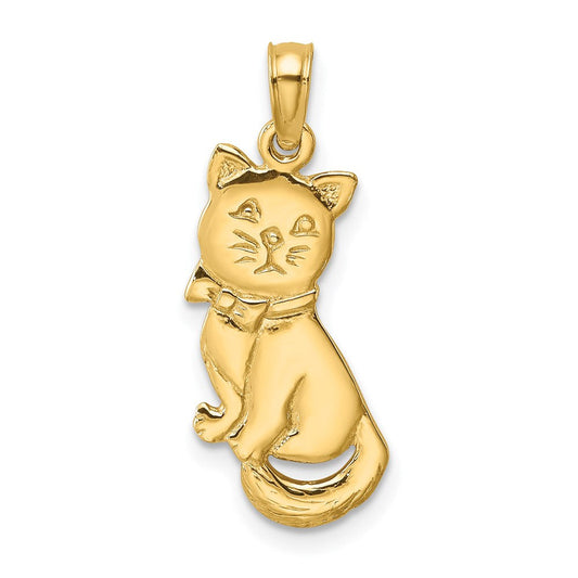 Extel Medium 14k Gold 3-D Polished & Bow Sitting Cat Charm