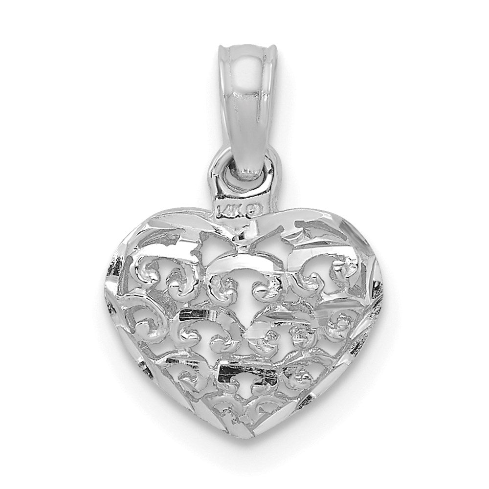 Extel Small 14K White Gold 3-D & Diamond Cut Mini Puffed Heart Charm