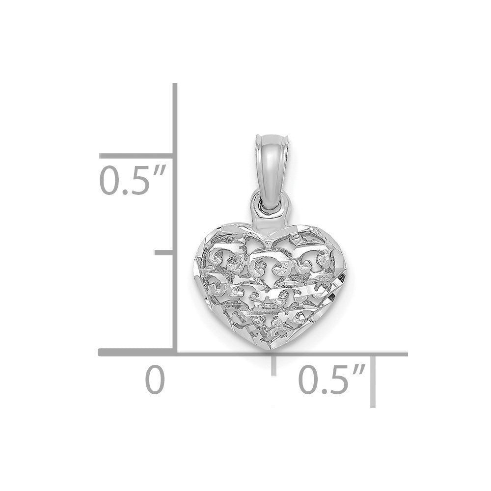 Extel Small 14K White Gold 3-D & Diamond Cut Mini Puffed Heart Charm