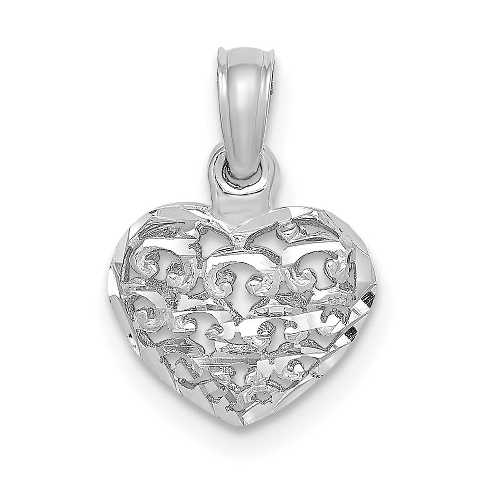 Extel Small 14K White Gold 3-D & Diamond Cut Mini Puffed Heart Charm