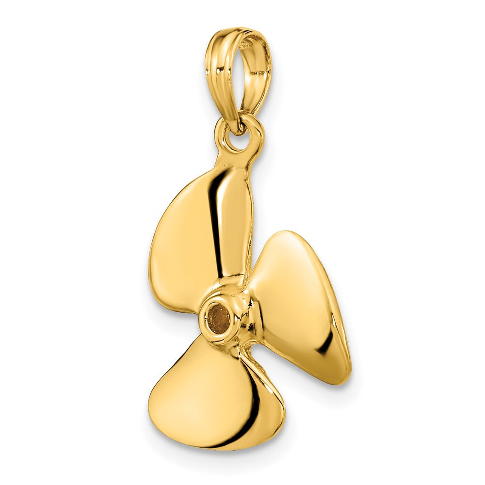 Extel Medium 14k Gold 3-D Polished Three Blade Propeller Charm, Made in USA