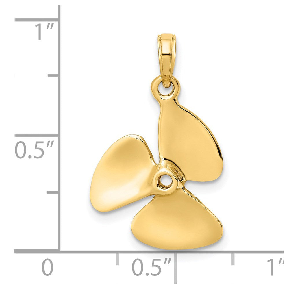 Extel Medium 14k Gold 3-D Polished Three Blade Propeller Charm, Made in USA