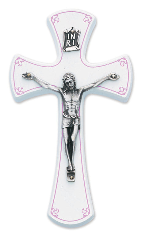 Medium Wood Pink Baby Crucifix