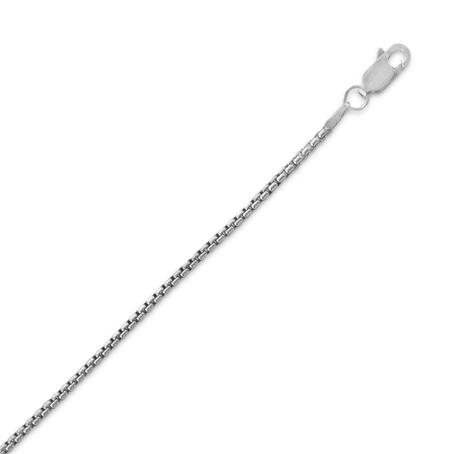 Extel Oxidized Sterling Silver Rounded Box Chain Necklace (1.6mm), Made in USA