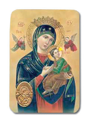 Our Lady of Perpetual Help Laminated Catholic Prayer Holy Card with Medal and Prayer on Back