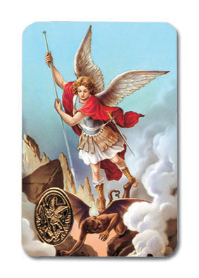 St. Michael Laminated Catholic Prayer Holy Card with Medal and Prayer on Back