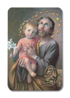 St. Joseph Laminated Catholic Prayer Holy Card with Medal and Prayer on Back