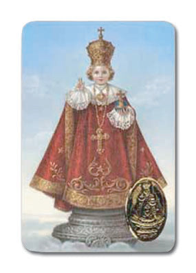 Infant of Prague Laminated Catholic Prayer Holy Card with Medal and Prayer on Back