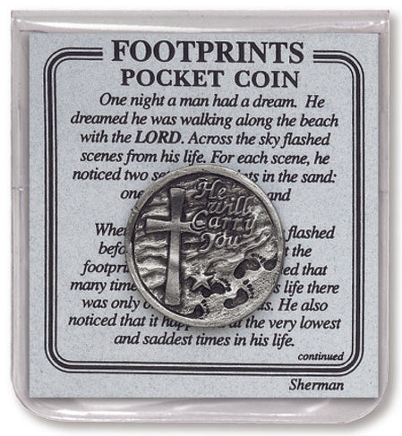 Sherman Footprints Pewter Pocket Coin with Prayer