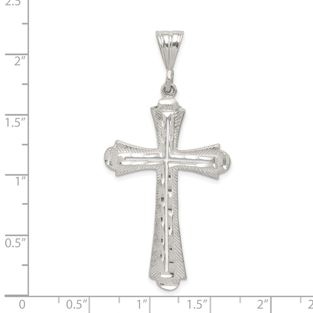 Extel Extra Large Sterling Silver Diamond-cut Cross Pendant Charm, Made in USA