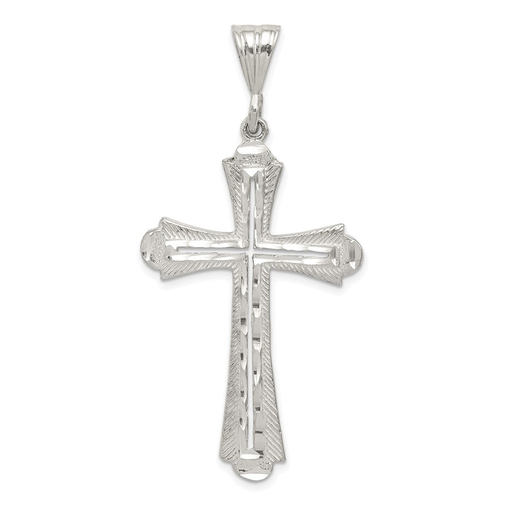 Extel Extra Large Sterling Silver Diamond-cut Cross Pendant Charm, Made in USA