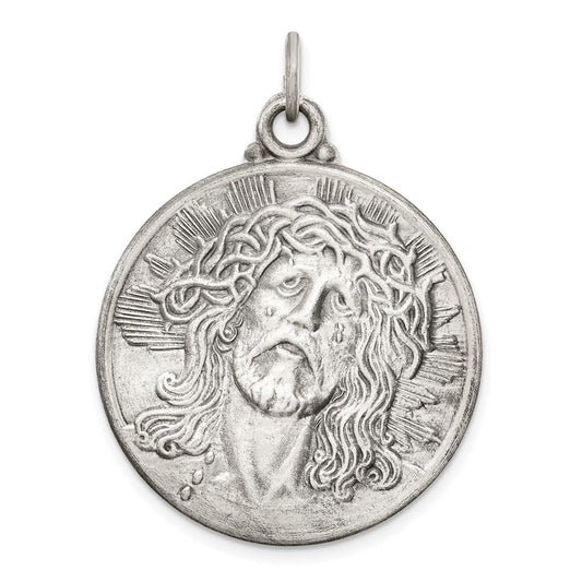 Extel Large Sterling Silver Antiqued Ecce Homo Medal Pendant Charm, Made in USA