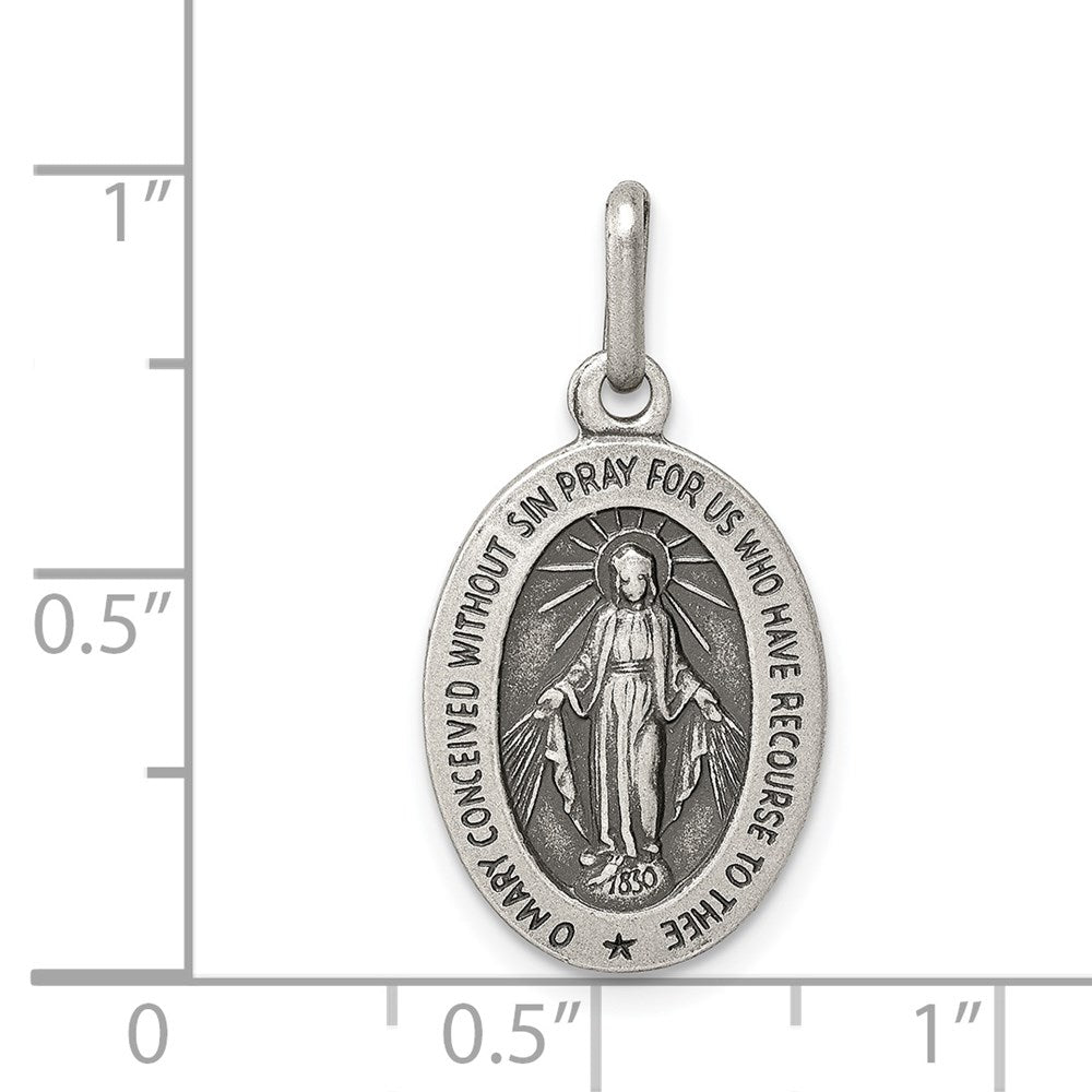 Extel Medium Sterling Silver Antiqued Miraculous Medal Pendant Charm