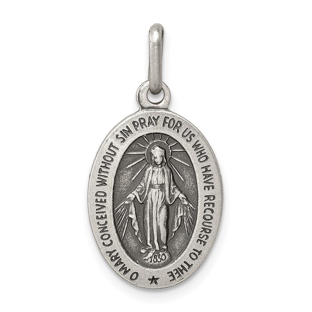 Extel Medium Sterling Silver Antiqued Miraculous Medal Pendant Charm