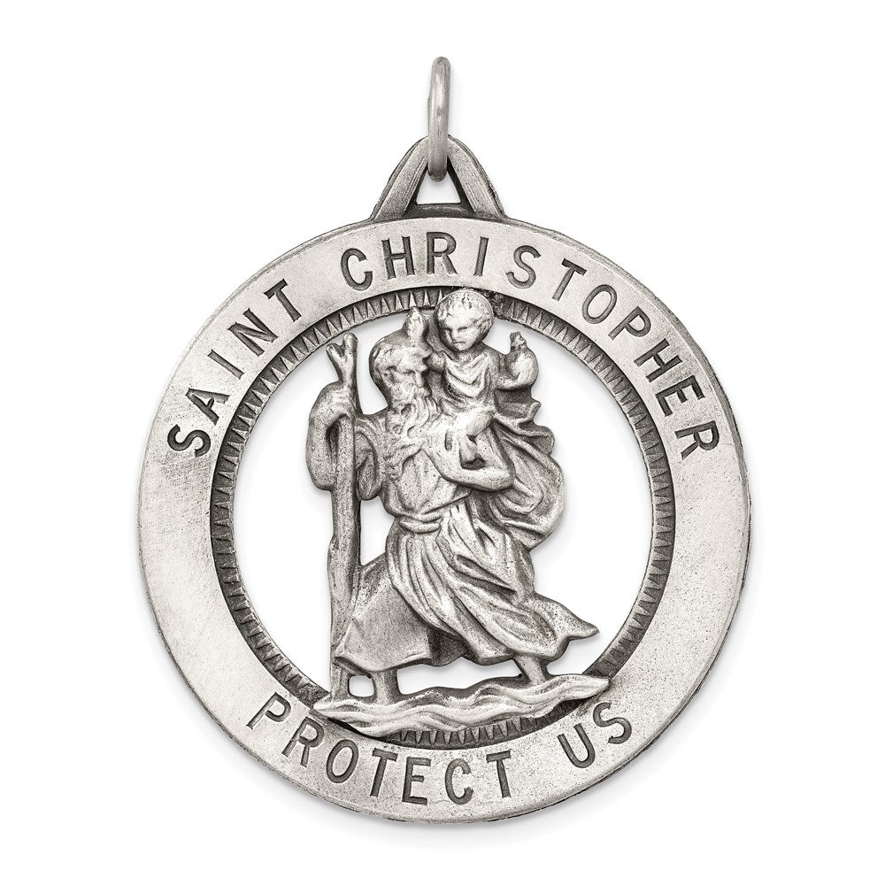 Extel Large Sterling Silver Patron Saint Christopher Medal Pendant Charm, Made in USA