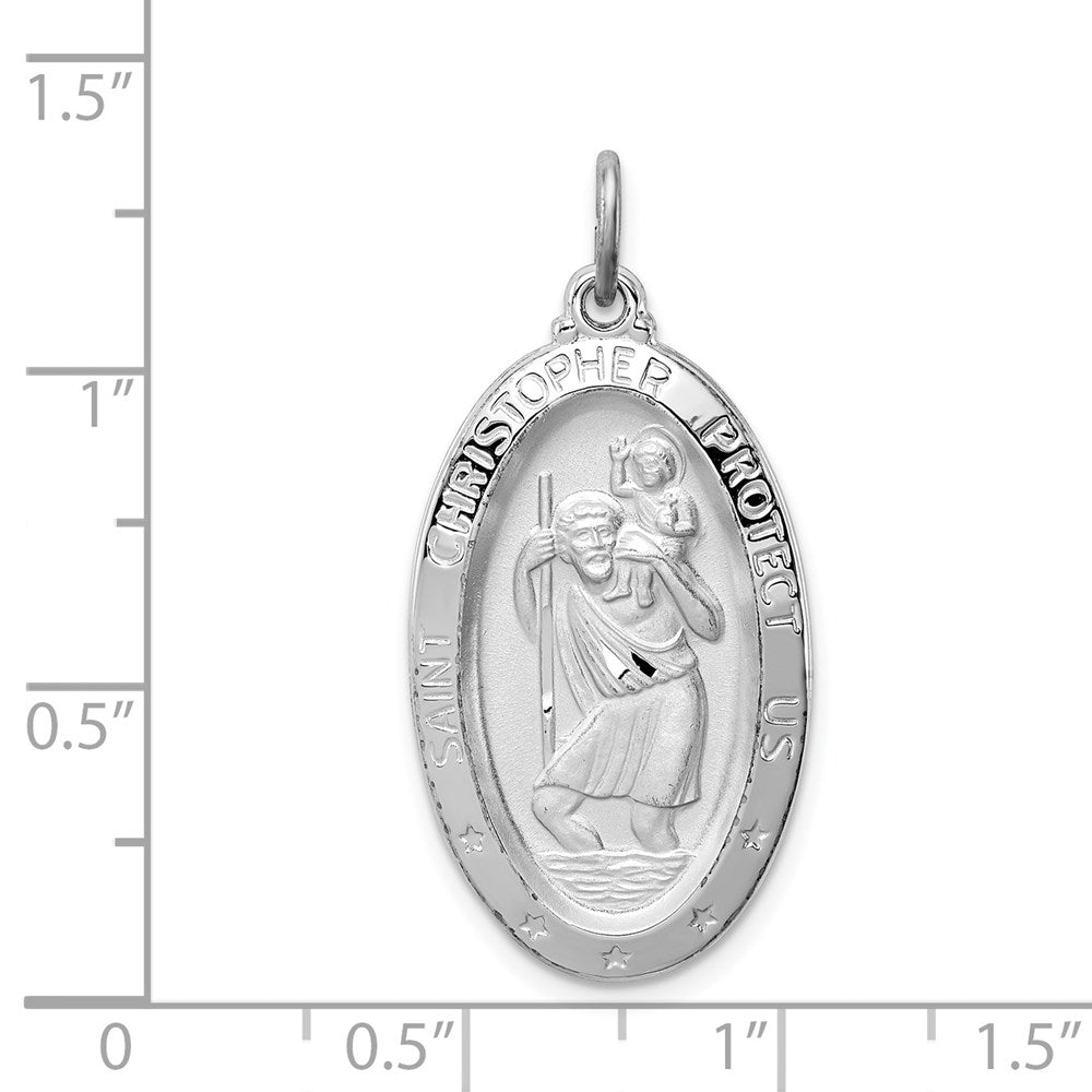 Extel Large Sterling Silver Rhodium-plated Patron Saint Christopher Medal Pendant Charm, Made in USA