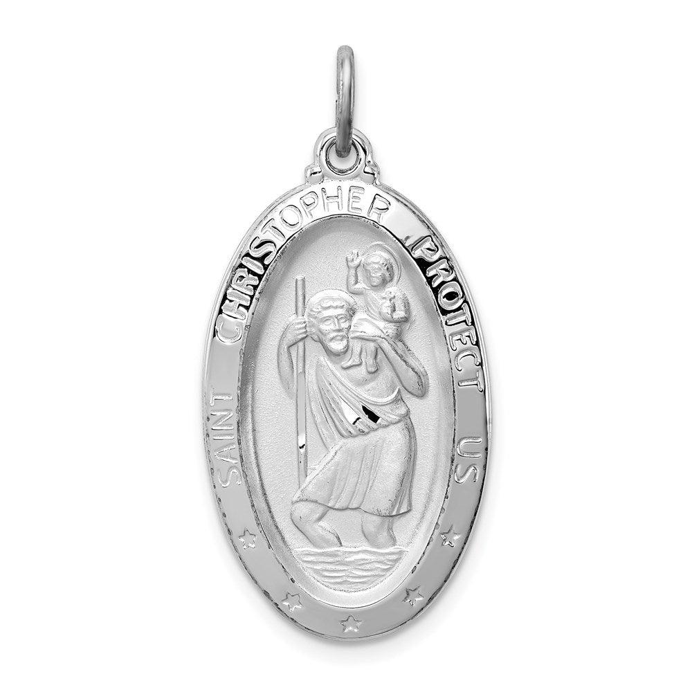 Extel Large Sterling Silver Rhodium-plated Patron Saint Christopher Medal Pendant Charm, Made in USA