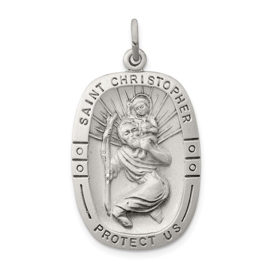 Extel Large Sterling Silver Patron Saint Christopher Medal Pendant Charm, Made in USA