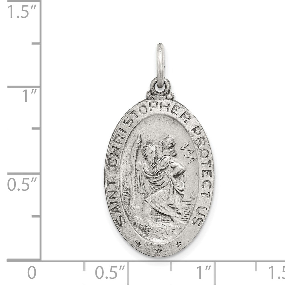 Extel Large Sterling Silver Patron Saint Christopher Baseball Medal Pendant Charm, Made in USA