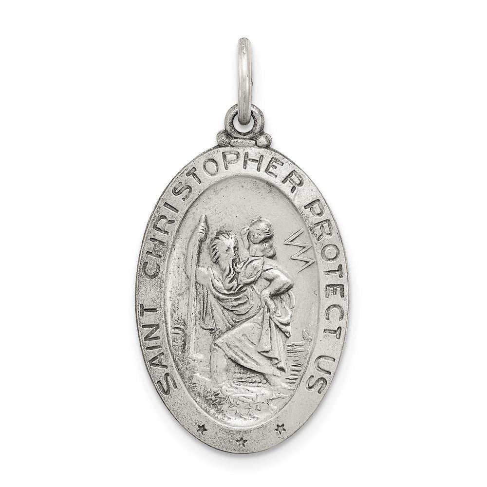 Extel Large Sterling Silver Patron Saint Christopher Baseball Medal Pendant Charm, Made in USA