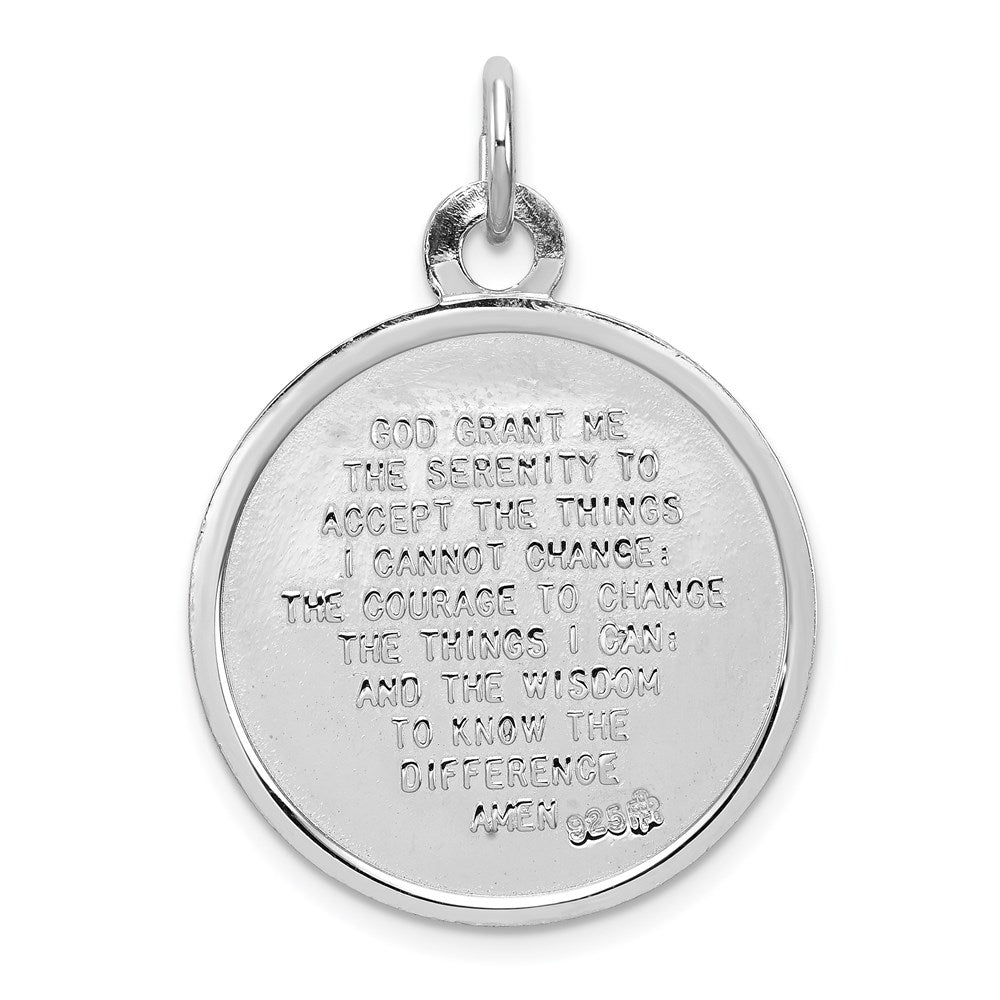 Extel Large Sterling Silver Rhodium-plated Praying Hands Serenity Prayer on Back Medal Pendant Charm, Made in USA