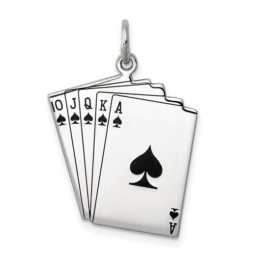 Extel Large Sterling Silver Rhodium-plated Playing cards Polished Charm, Made in USA