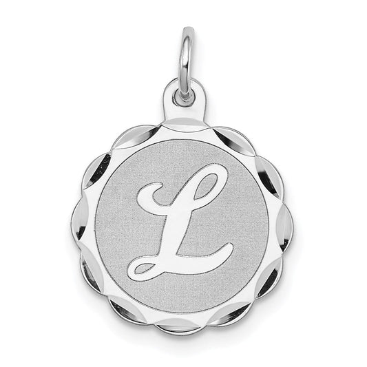 Extel Medium Sterling Silver Rhodium-plated Brocaded Initial L Charm, Made in USA