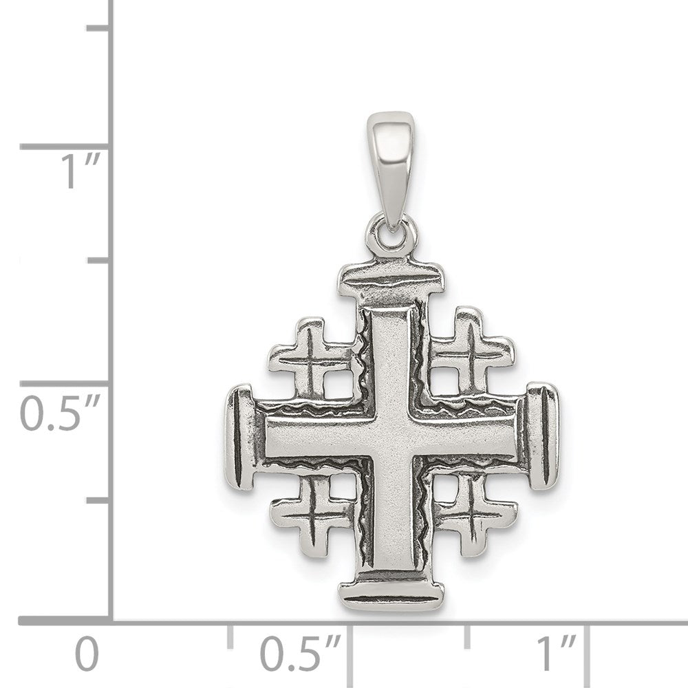 Extel Large Sterling Silver Antiqued Jerusalem Crusader Pendant Charm