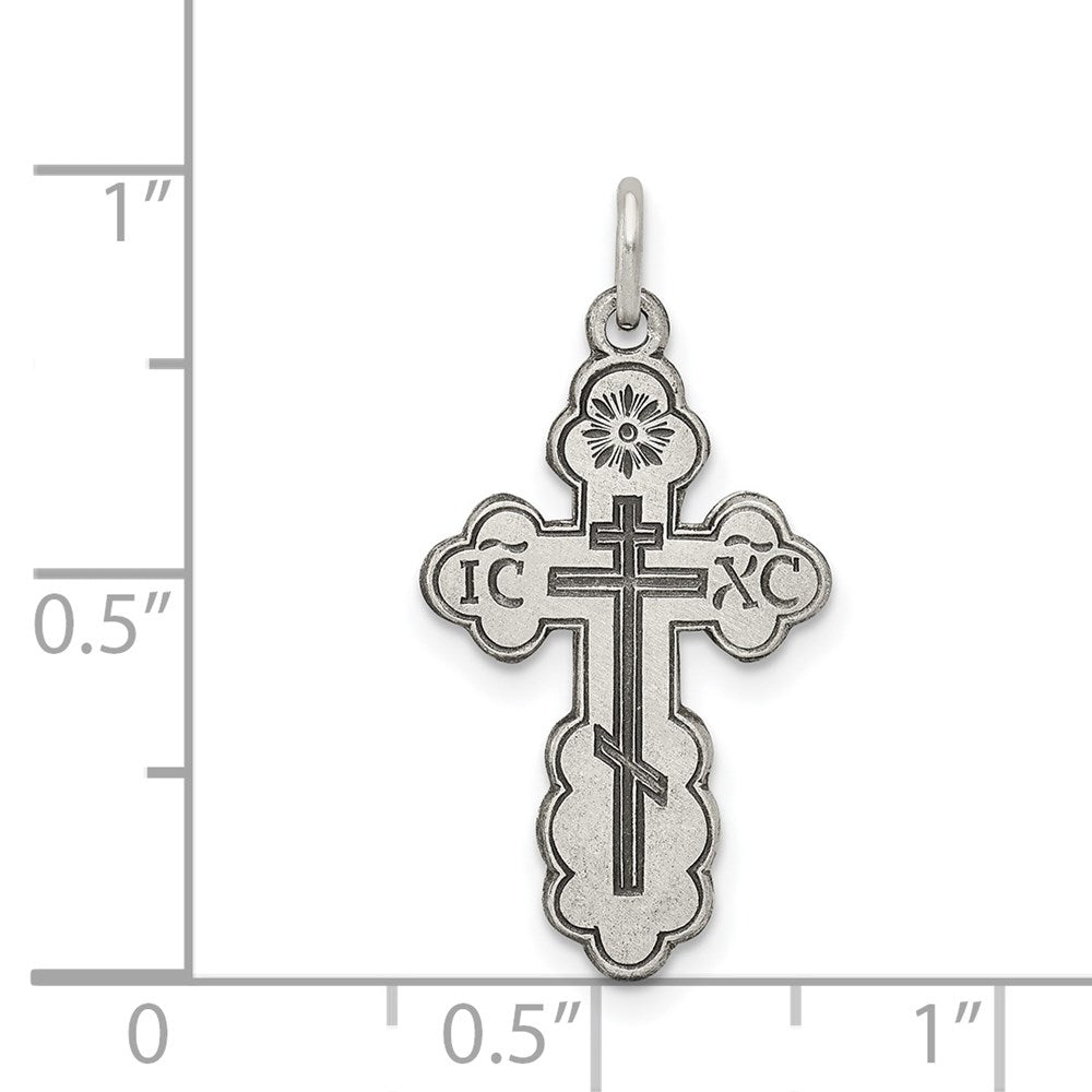 Extel Medium Sterling Silver Eastern Orthodox Cross Charm Pendant, Made in USA