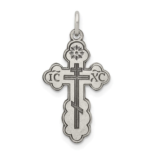 Extel Medium Sterling Silver Eastern Orthodox Cross Charm Pendant, Made in USA