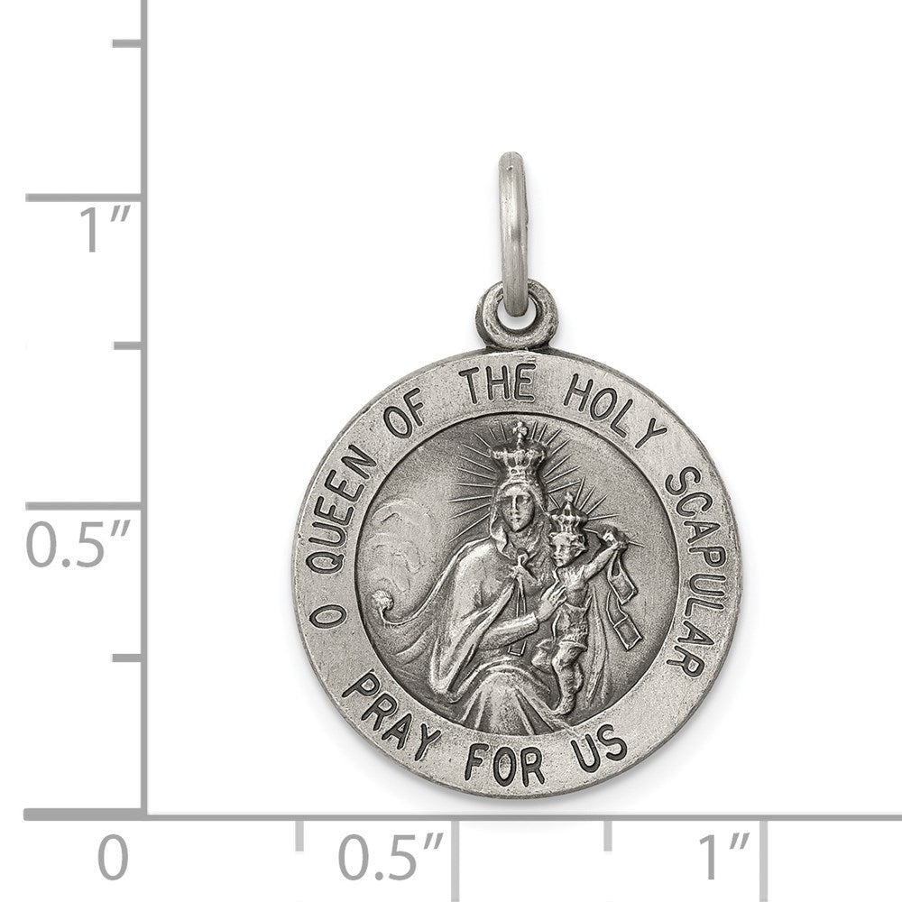 Extel Large Sterling Silver Queen of the Holy Scapular Medal Pendant Charm, Made in USA